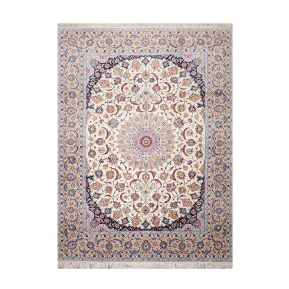 9x12 Cream, Taupe Hand Knotted Isfahan Wool and Silk Traditional 400 KPSI Oriental Area Rug