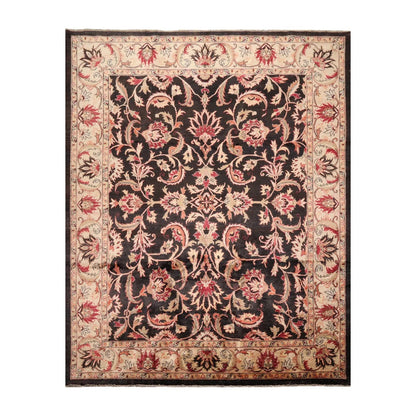 7'10''x9'11'' Hand Knotted 100% Wool Peshawar Traditional Oriental Area Rug Charcoal, Beige Color