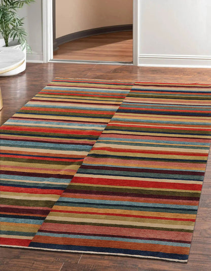 4' 2''x6' 2'' Hand Knotted Tibetan 100% Wool Modern & Contemporary Oriental Area Rug Blue, Beige Color