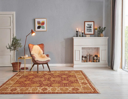 3' 6''x5' 6'' Hand Knotted Tibetan 100% Wool Reversible Soumak Traditional Oriental Area Rug Rust, Ivory Color