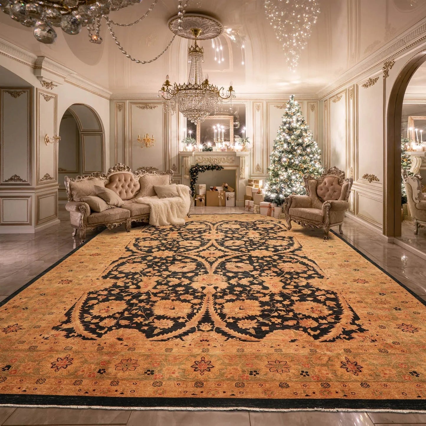 11'8''x16'10'' Charcoal, Gold Palace Hand Knotted 100% Wool Chobi Peshawar Traditional Oriental Area Rug