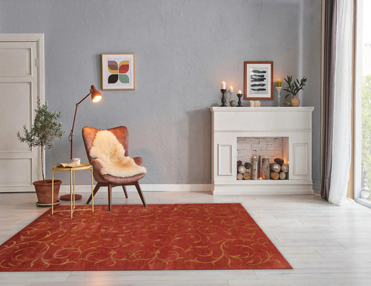Multi Szie Raspberry, Gold Hand Knotted Tibetan Wool and Silk Tibetan Transitional Oriental Area Rug