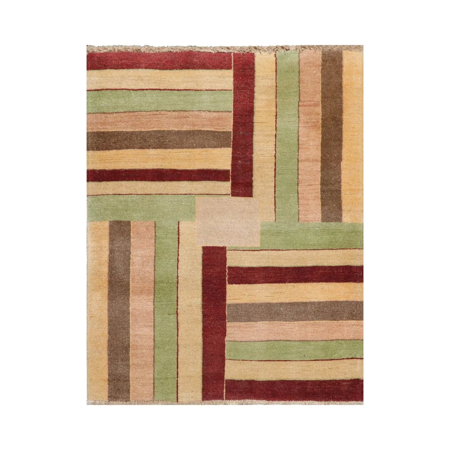 3'4''x4'4'' Beige, Rust Hand Knotted 100% Wool Peshawar Modern & Contemporary Oriental Area Rug