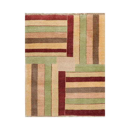 3'4''x4'4'' Beige, Rust Hand Knotted 100% Wool Peshawar Modern & Contemporary Oriental Area Rug