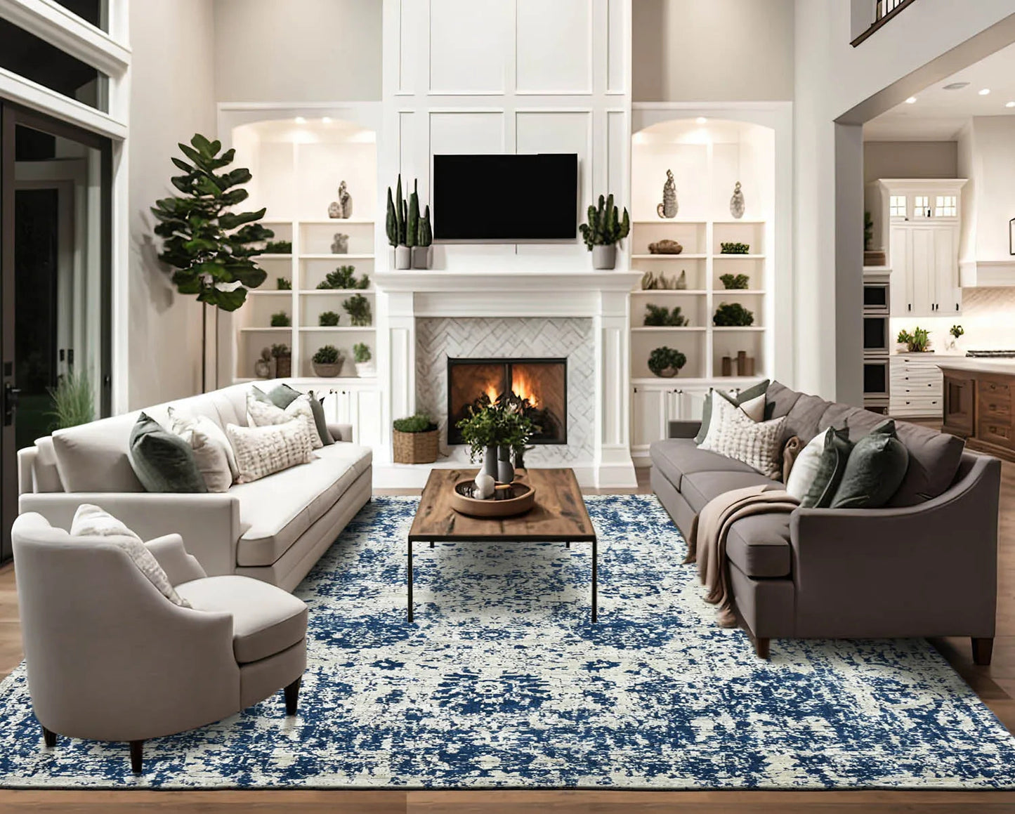 Multi Size Gray, Blue Hand Knotted 100% Wool Transitional Oriental Area Rug