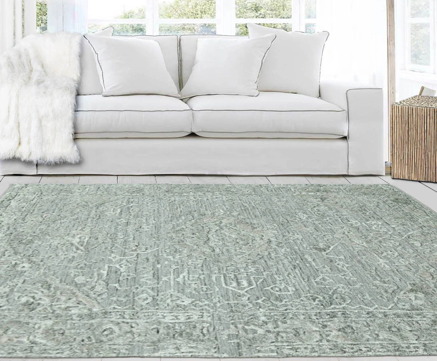 4x6 Tone on Tone Gray Hand Knotted Tibetan Wool/Bamboo Silk Transitional Oriental Area Rug