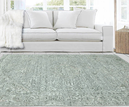 4x6 Tone on Tone Gray Hand Knotted Tibetan Wool/Bamboo Silk Transitional Oriental Area Rug