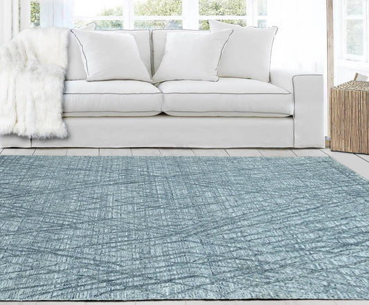 4x6 Blue LoomBloom Hand Knotted Modern & Contemporary Textured Tibetan 100% Wool Oriental Area Rug