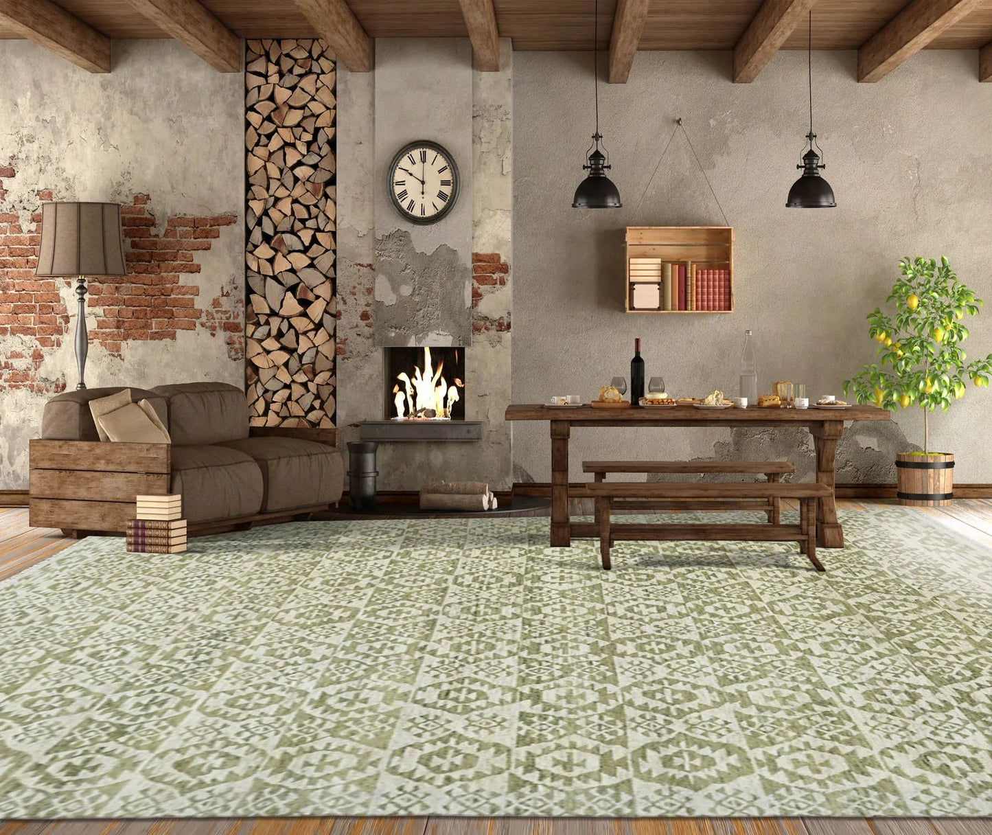 10x14 Beige, Green Hand Knotted Oushak 100% Wool Southwestern Oriental Area Rug