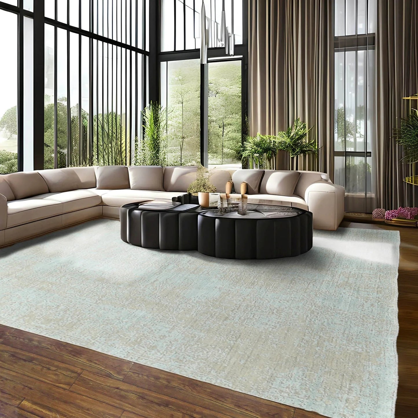 8x10 Blue, Gray Hand Knotted 100% Wool Transitional Oriental Area Rug
