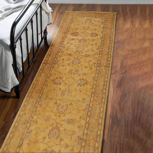 4'7''x12'5'' Runner Beige, Gold Hand Knotted Persian 100% Wool Chobi Peshawar Traditional  Oriental Area Rug