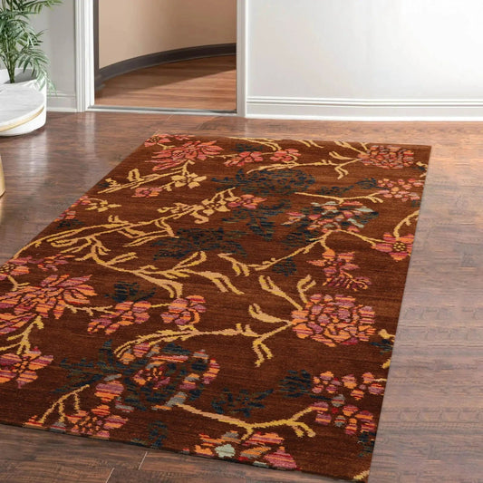 4x6 Brown,Gold Hand Knotted Tibetan 100% Wool Michaelian & Kohlberg Traditional  Oriental Area Rug
