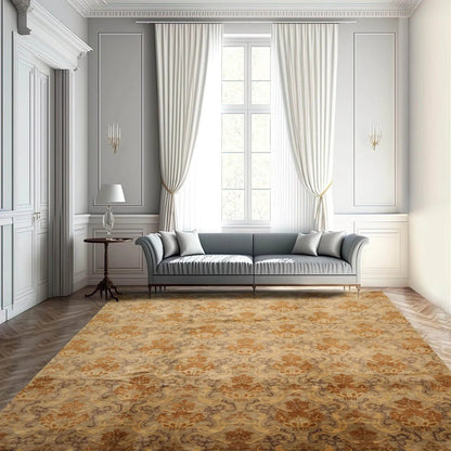 9x12 Tan Hand Knotted 100% Wool Kalaty Damask Transitional Oriental Area Rug