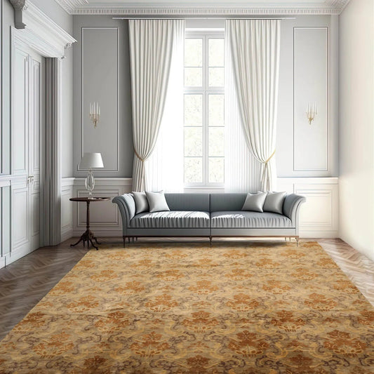 9x12 Tan Hand Knotted 100% Wool Kalaty Damask Transitional Oriental Area Rug