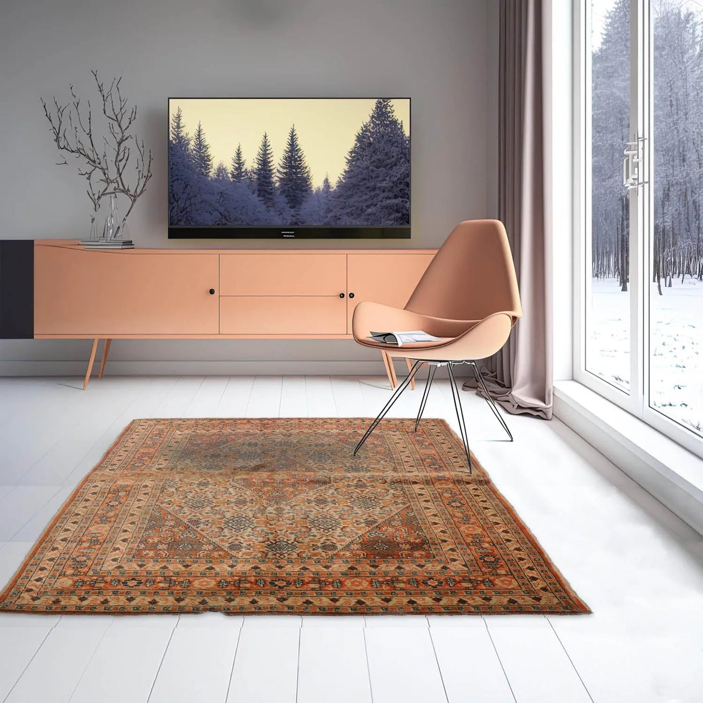 4x6 Beige, Orange Hand Knotted Tribal 100% Wool Heriz Traditional 250 KPSI Oriental Area Rug