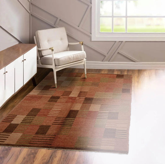 4x6 Rose, Beige Hand Knotted Tibetan 100% Wool Michaelian & Kohlberg Modern & Contemporary Oriental Area Rug