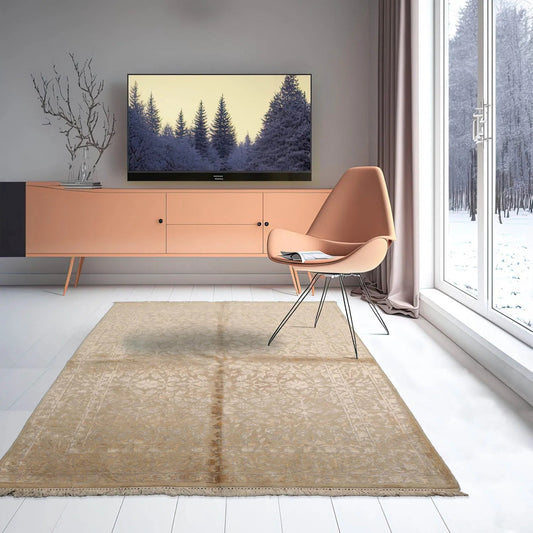 4x6 Ivory, Gray Hand Knotted Tibetan 100% Wool Tibetan Modern & Contemporary Oriental Area Rug