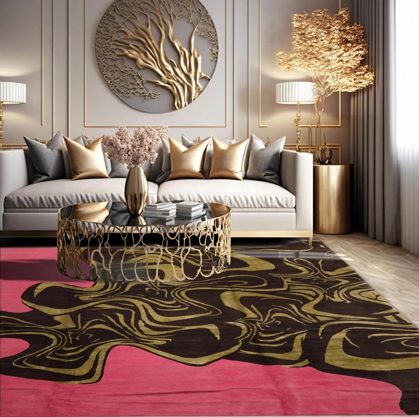 9x12 Pink, Brown Mark Philips Hand Knotted Tibetan 100% Wool Modern  Block Oriental Area Rug