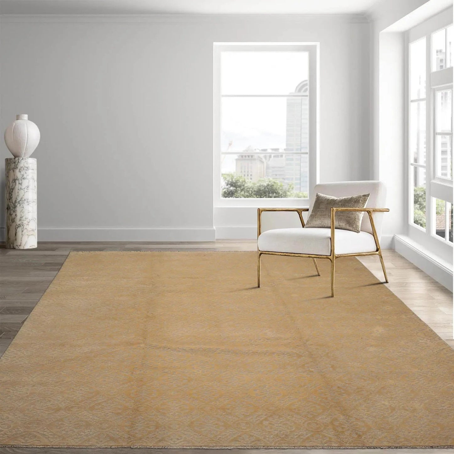 9x12 Gray Hand Knotted Tibetan Wool and Silk Modern & Contemporary Oriental Area Rug