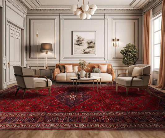9'9"x19'4" Palace Red Hand Knotted 100% Wool Traditional Oriental Area Rug