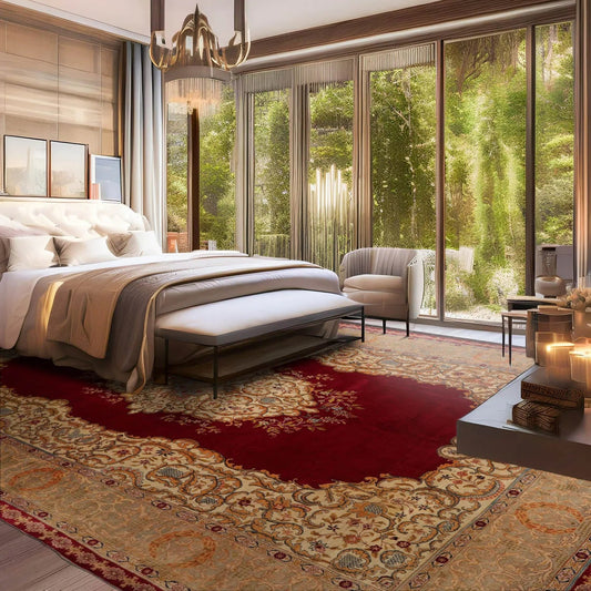 11'2"x15'10" Palace Burgundy Hand Knotted 100% Wool Tabriz Traditional 300 KPSI Oriental Area Rug