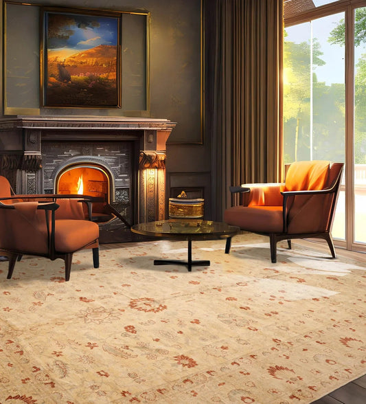 12'1"x17'9" Palace Beige Hand Knotted Oushak 100% Wool Traditional Oriental Area Rug