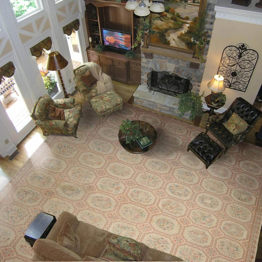 12'5"x21'11" Palace Beige Hand Knotted Flat Weave 100% Wool French Aubusson Traditional Oriental Area Rug