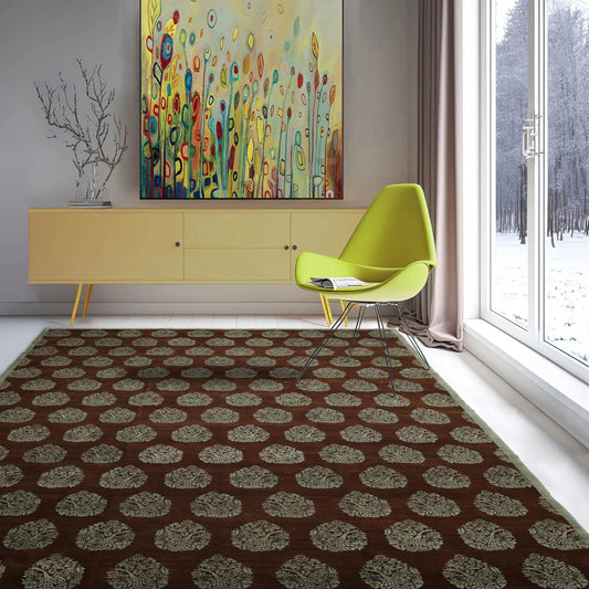 10x14 Brown, Aqua Hand Knotted Tibetan 100% Wool Michaelian & Kohlberg Transitional Oriental Area Rug