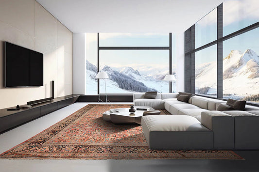 10x14 Salmon, Black Hand Knotted 100% Wool Mahal Traditional Oriental Area Rug