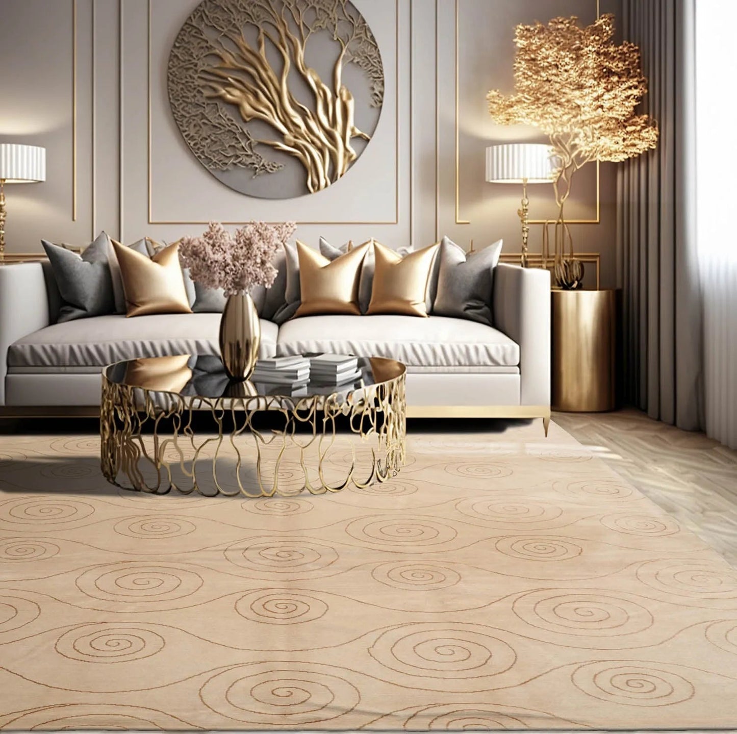8x10 Beige,Gold Hand Knotted Tibetan Wool and Silk Tufenkian Modern & Contemporary Oriental Area Rug
