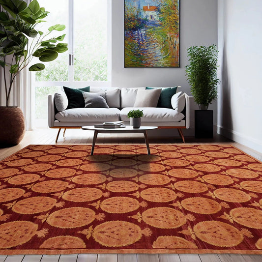 9x12 Rust, Peach Hand Knotted Tibetan 100% Wool Michaelian & Kohlberg Transitional Oriental Area Rug