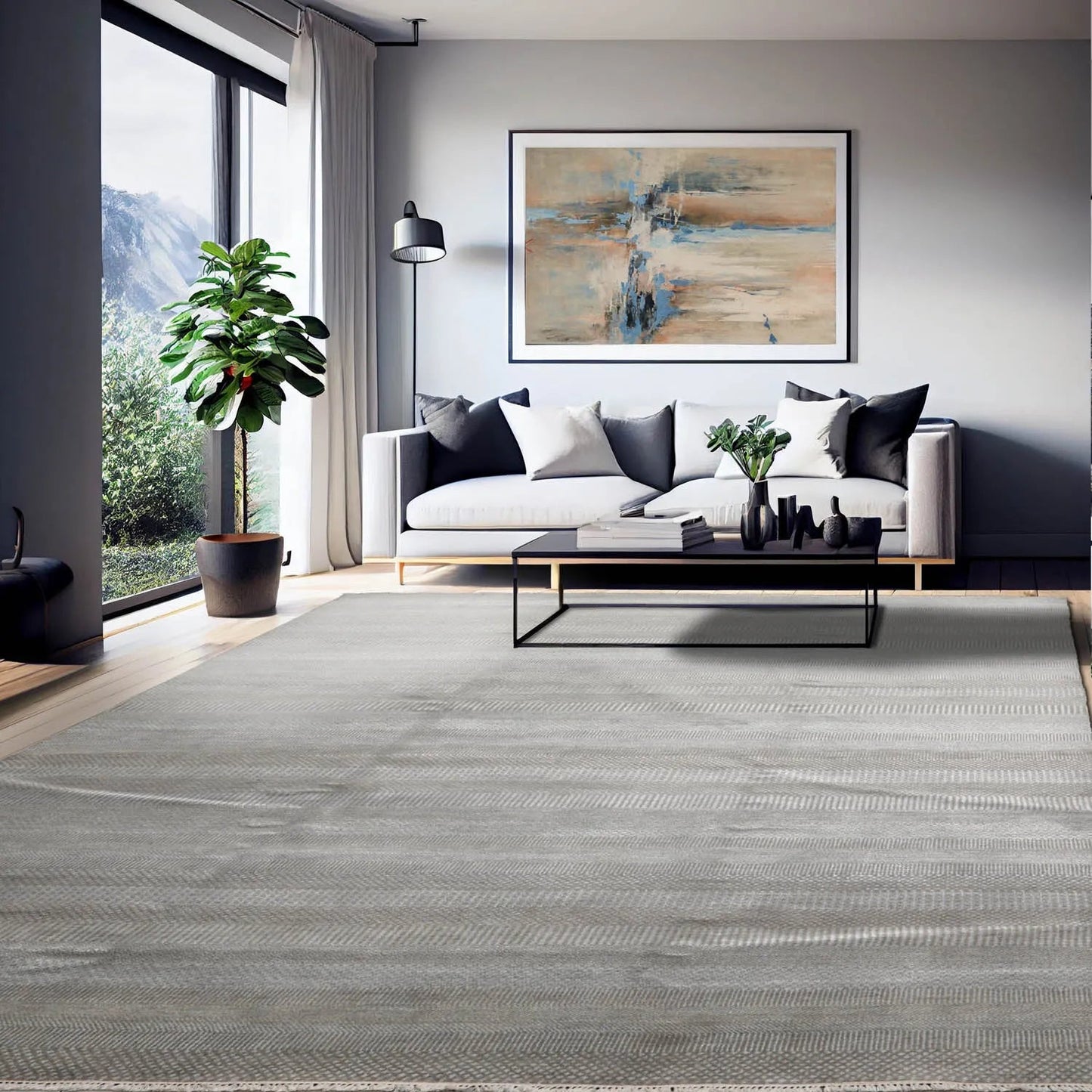 LoomBloom 8x10 Tone On Tone Gray Hand Knotted Tibetan Wool and Silk Tibetan Modern & Contemporary Oriental Area Rug
