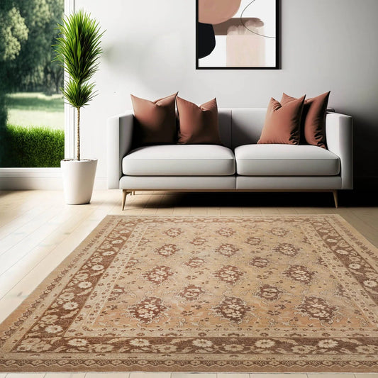 8x10 Tan, Beige Hand Knotted 100% Wool Chobi Peshawar Traditional 200 KPSI Oriental Area Rug