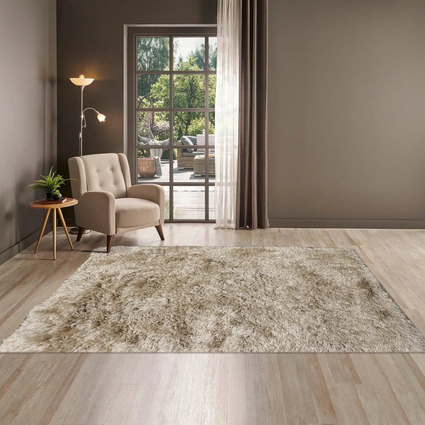 4x6 Moss Hand Made Shag Wool & Polypropylene Modern & Contemporary Oriental Area Rug