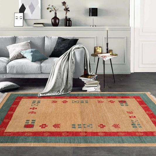 4x6 Beige Hand Knotted Tibetan Contemporary Gabehh Pictorial Wool Oriental Area Rug