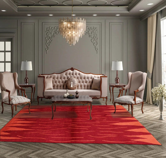 4x6 Red Hand Knotted Tibetan Modern Abstract Wool Oriental Area Rug