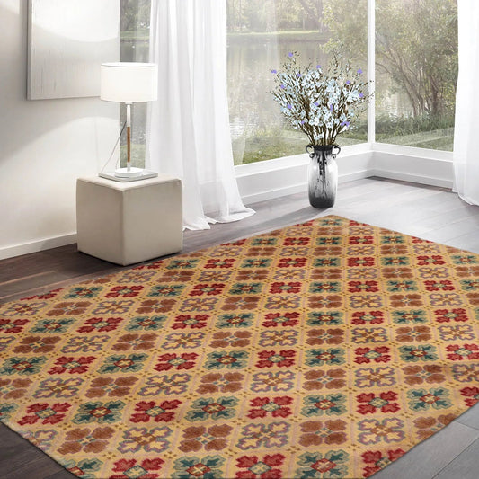 4x6 Beige Hand Knotted Tibetan Transitional  All-Over Wool Oriental Area Rug