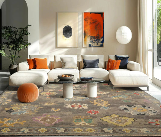 LoomBloom Multi Sizes Taupe Hand Knotted Transitional  Arts & Crafts Oushak Wool Oriental Area Rug