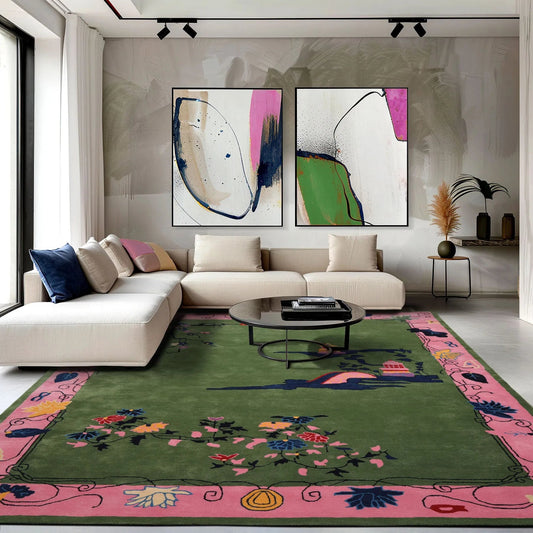 LoomBloom Multi Size Green Hand Tufted Pictorial Transitional Chinese Art Deco New Zealand Wool Oriental Area Rug