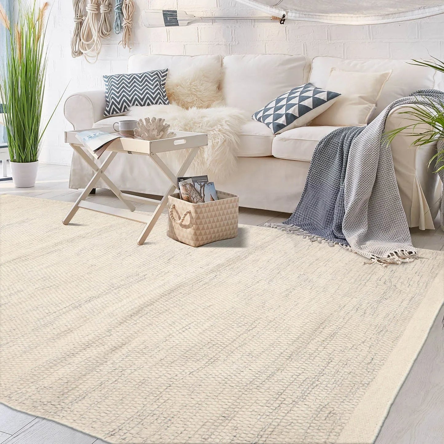 LoomBloom 5x8ft Ivory Handcrafted Designer Kilim Wool Oriental Area Rug