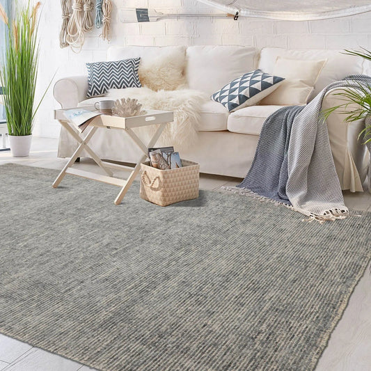 LoomBloom Beige Modern Ribbed Hand Knotted Wool Oriental Area Rug in 5x8