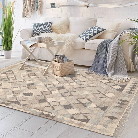 LoomBloom 5x8 Southwestern Beige Handcrafted Wool Kilim Rug