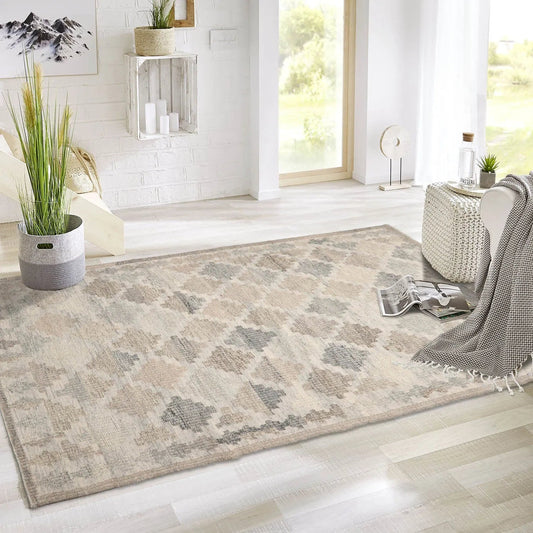 LoomBloom 5x8 Beige Authentic Southwestern Moroccan Wool Oriental Area Rug