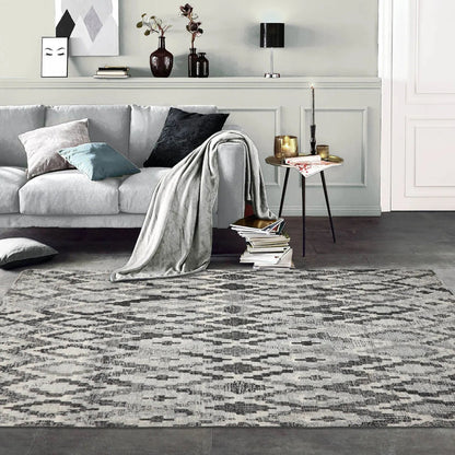 LoomBloom Gray Southwestern Kilim Wool Rug in 5x8 Size