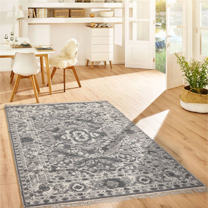 LoomBloom White Oriental Area Rug 5x8 Hand Woven Traditional Kilim Wool