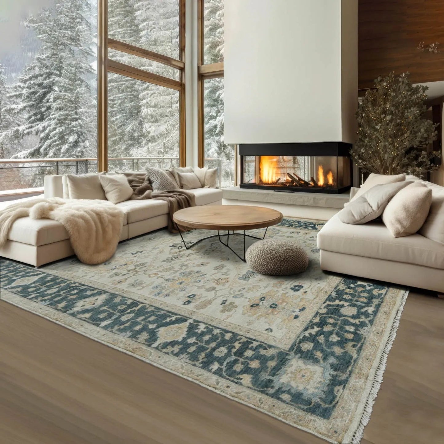 Multi Size Beige Turkish Oushak Wool Hand Knotted Traditional Elegance Oriental Rug