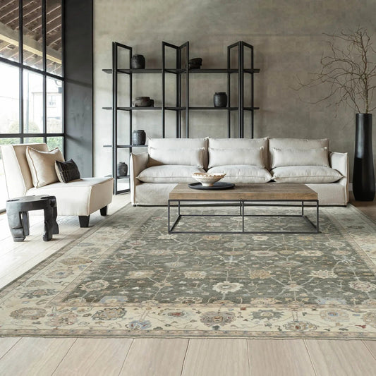 LoomBloom 10x14 Gray Wool Traditional Turkish Oushak Hand Knotted  Oriental Area Rug