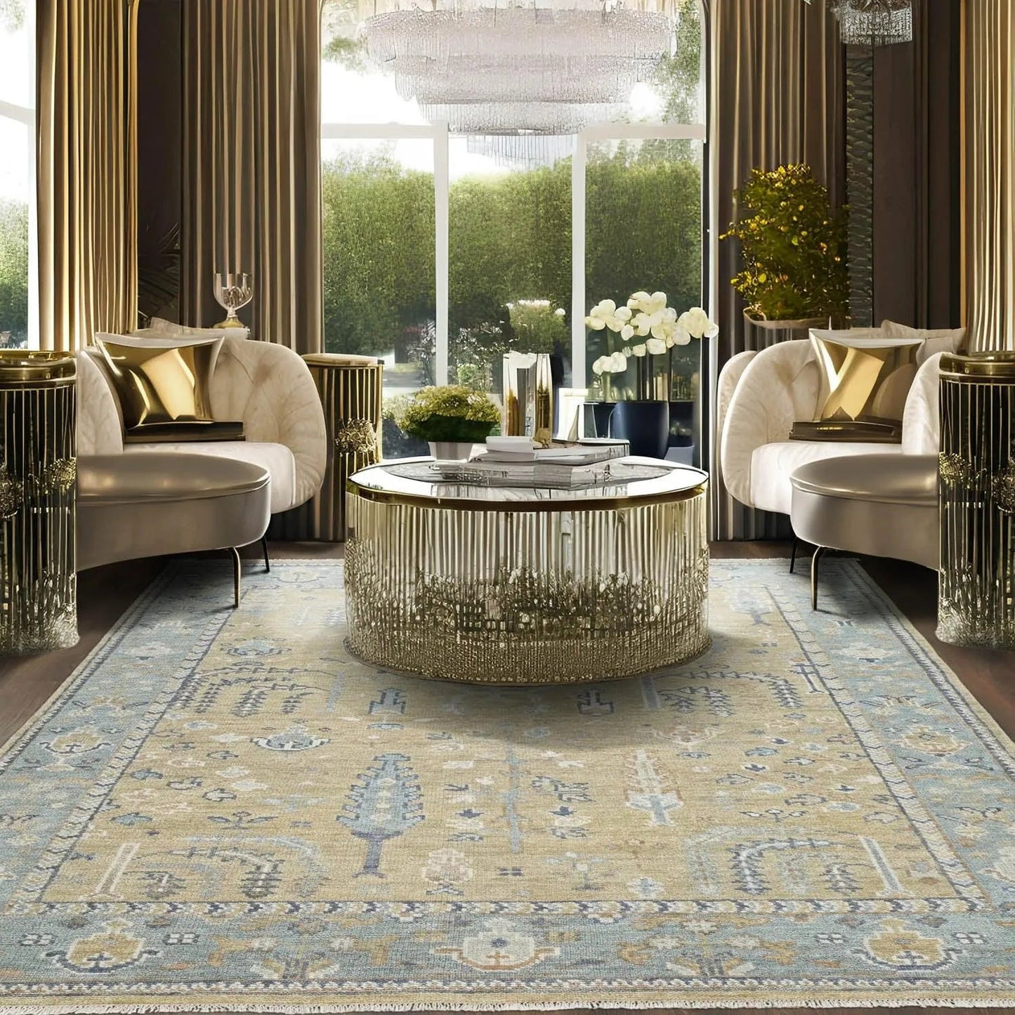 Multi Sizes Warm Beige Hand Knotted Traditional Oushak Wool Oriental Area Rug