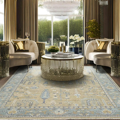 Multi Sizes Warm Beige Hand Knotted Traditional Oushak Wool Oriental Area Rug
