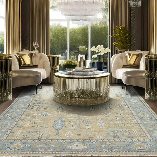 Multi Sizes Warm Beige Hand Knotted Traditional Oushak Wool Oriental Area Rug